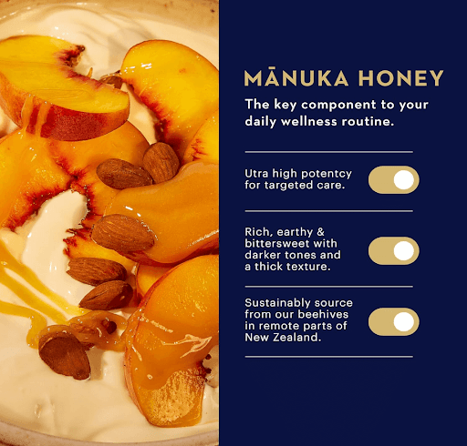 An infographic listing the benefits of Manuka honey.