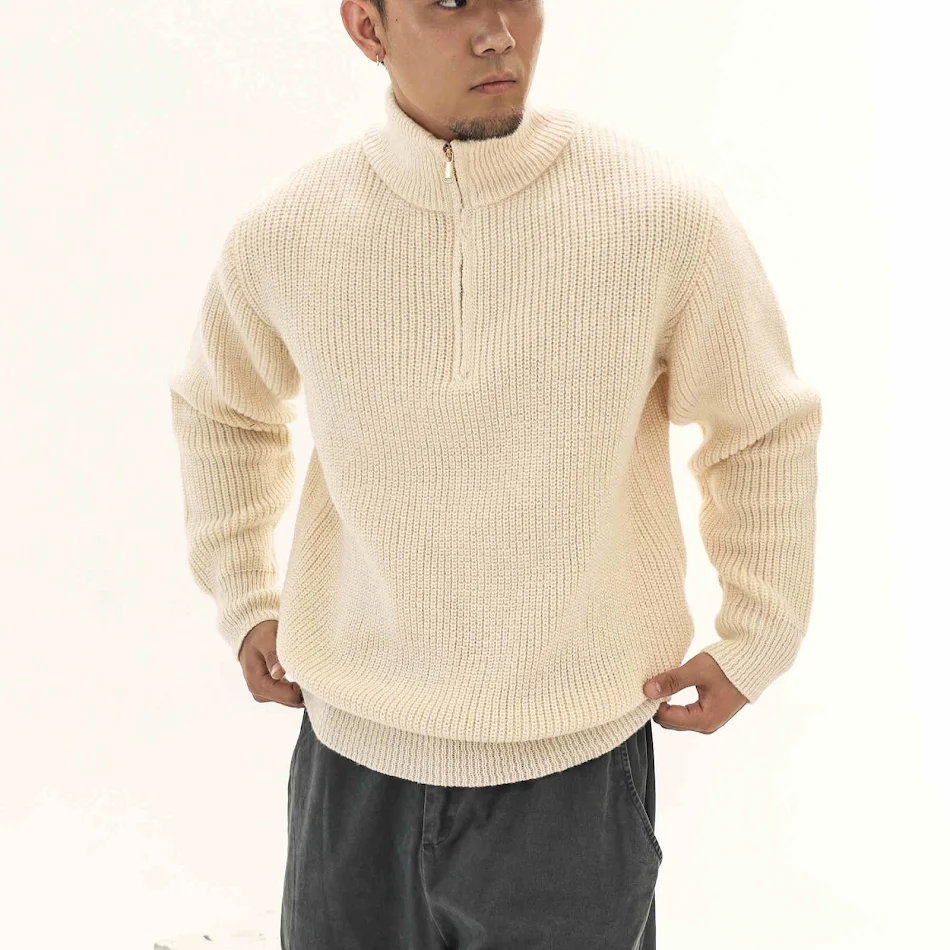 Suéter para hombre con cuello alto y cremallera, lana gruesa estilo retro americano, tejido grueso y abrigado, ideal para el invierno.