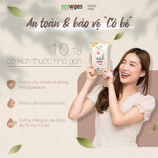 Khăn ướt vệ sinh Phụ nữ Feminine Cleansing Wipes 10 tờ EcoWipes