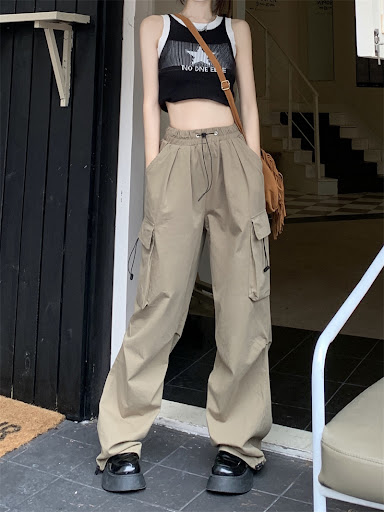 Title 2, Womens Loose Drawstring Autumn High Waist Drap...