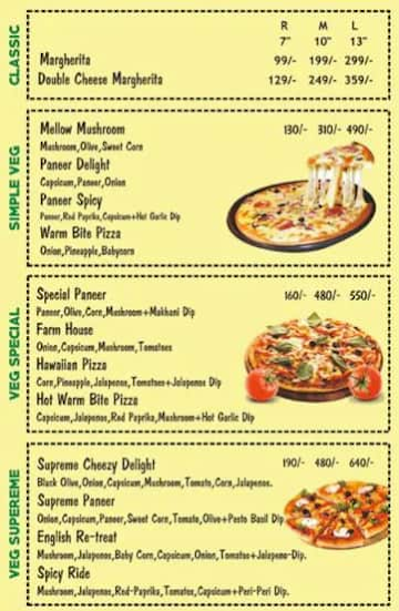 Warm Bite Pizza menu 