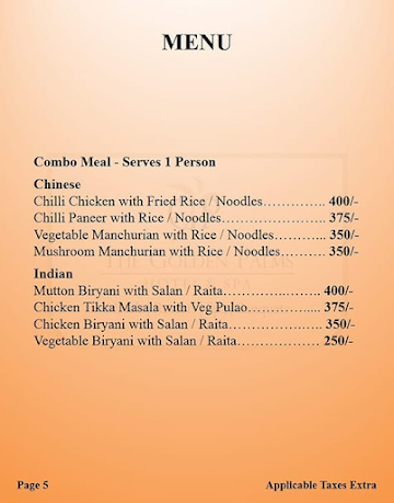 Baadsha - Golden Palms Hotel & Spa menu 