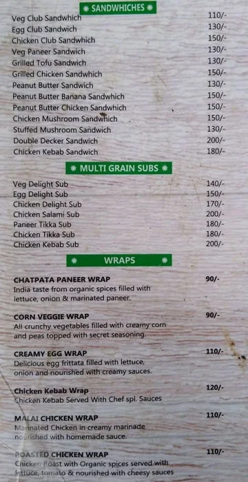 Diet Cravings menu 