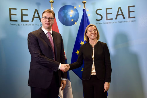 Vučić i Mogerini na sastanku u Briselu 