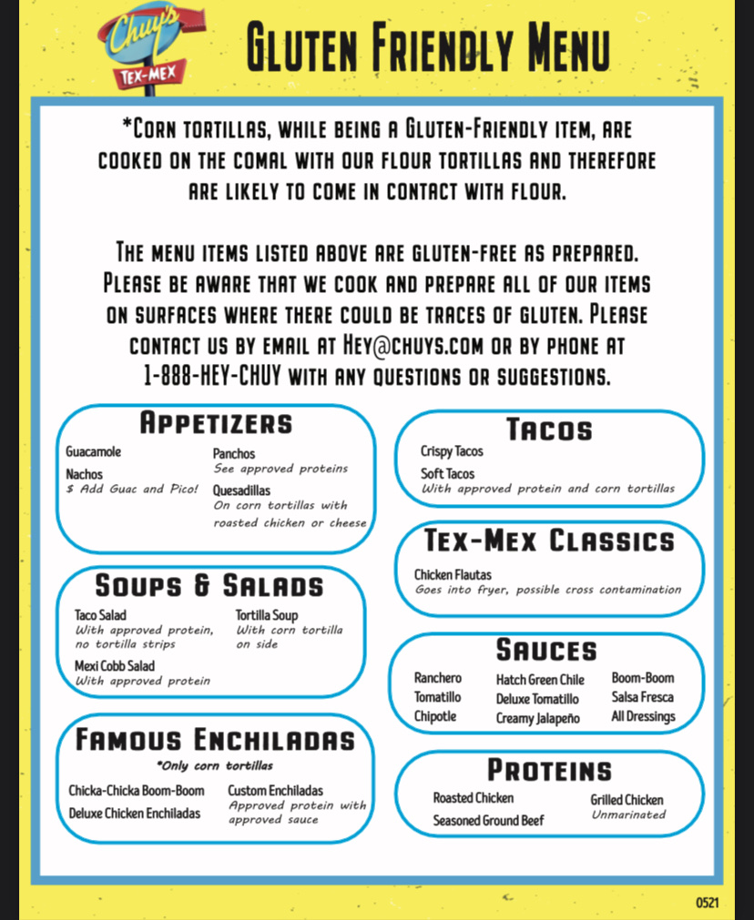 Chuy's gluten-free menu