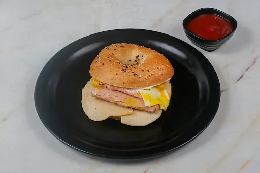 Salami And Ham Bagel Sandwich