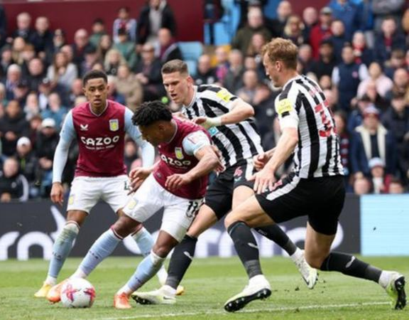 Ollie Watkins scores his second goal against Newcastle