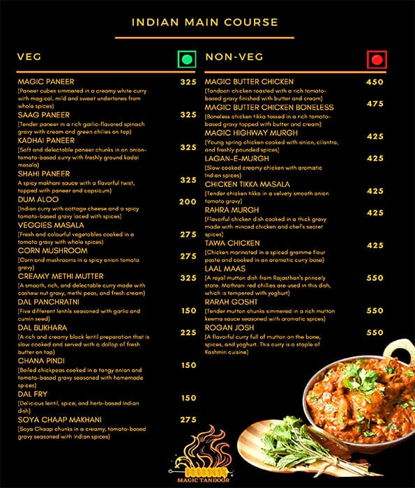 Magic Tandoor menu 