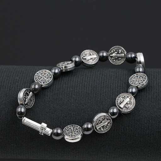 Title 2, Religious Character Pattern Hematite Rosary Bra...