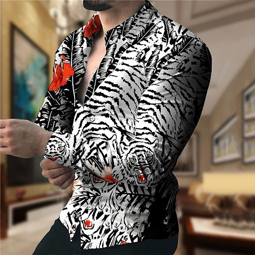 Title 5, Spring and Autumn Mens Casual Printed Long-sle...