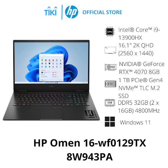 Laptop Hp Omen 16 - Wf0129Tx 8W943Pa (Intel Core I9 - 13900Hx | 32Gb | 1Tb | Rtx 4070 | 16.1 Inch Qhd 240Hz | Win 11 | Đen) - Hàng Chính Hãng