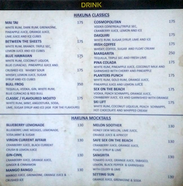 Hakunamatata Manipal menu 