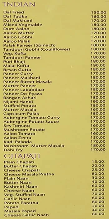 Chirag Rooftop Restaurant menu 