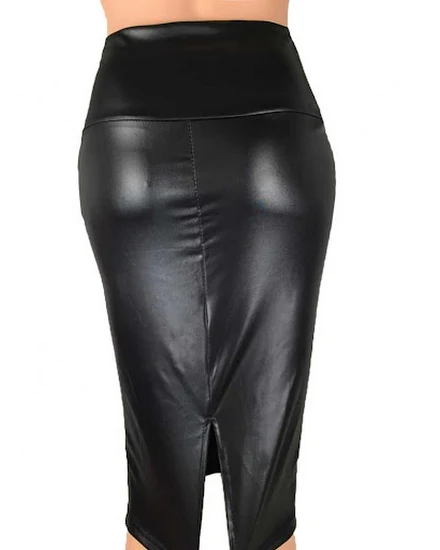 Leather Skirt Back Split Women Sexy Bodycon Pencil Skirt ... - 3