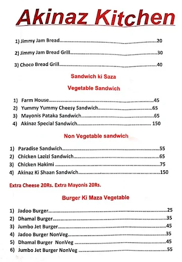 Akinaz Kitchen menu 