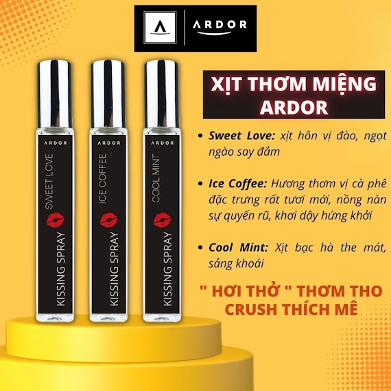 Xịt Thơm Miệng Kissing Spray Ardor Xịt Hôi Miệng 3 Hương Sweet Love Vị Đào, Cool Mint Bạc Hà, Icecoffee Vị Cà Phê 10Ml