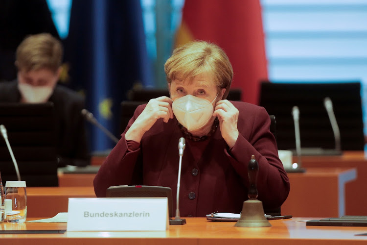 German Chancellor Angela Merkel arrives for the weekly cabinet meeting at the chancellery in Berlin, Germany on March 10, 2021.