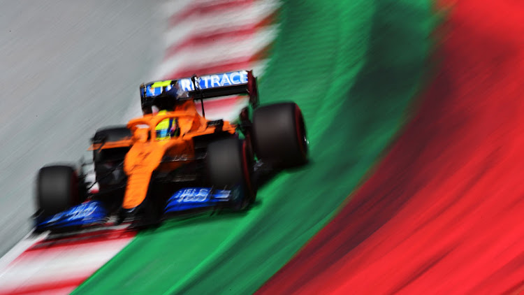 Lando Norris of Great Britain driving the (4) McLaren F1 Team MCL35 Renault on track during the Formula One Grand Prix of Styria at Red Bull Ring on July 12, 2020 in Spielberg, Austria.