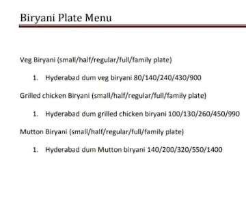 Biryani Plate menu 