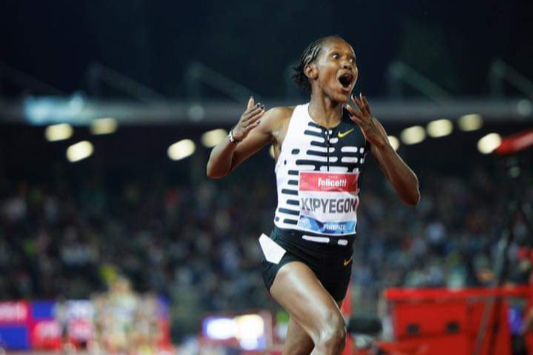 Faith Kipyegon after breaking the 1500m World Record in Florence, Italy on June 2, 2023