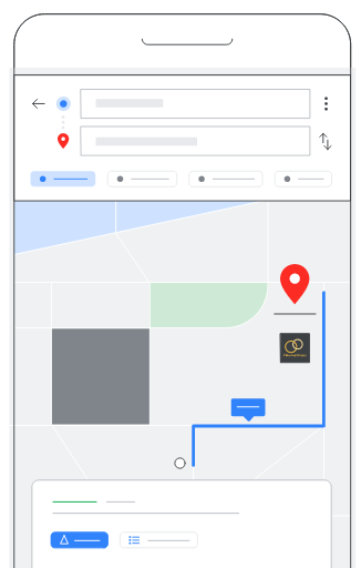 Établissement local sur Google Maps incluant l'itinéraire