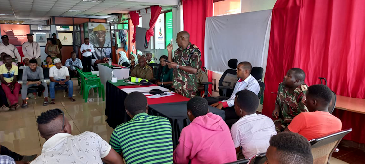 Lamu county commissioner Irungu Macharia leads a boda boda registration exercise at the Huduma Centre in Lamu island.