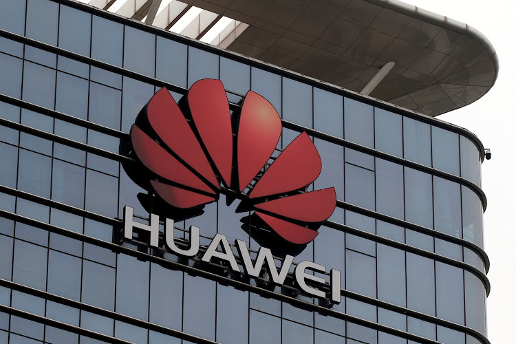 The Huawei logo is pictured outside its Huawei's factory campus in Dongguan, Guangdong province, China.
