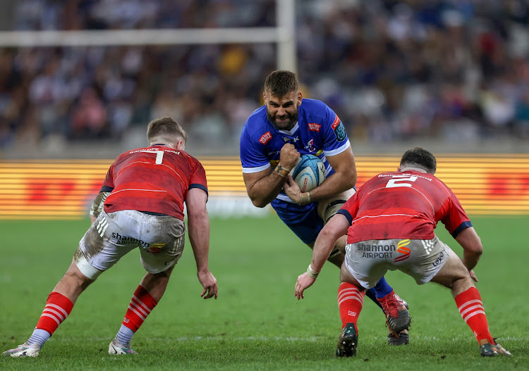 Ruben van Heerden of Stormers during the United Rugby Championship match against Munster at Cape Town Stadium on April 15 2023.