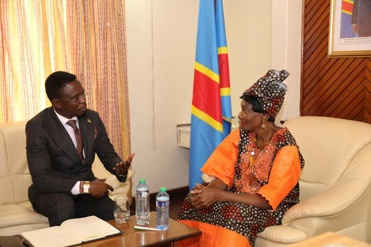 Head of International Relations for William Ruto’s presidential campaign Ababu Namwamba pays DRC Head of Missions Madam Malenga Omoy Charlotte a courtesy call.