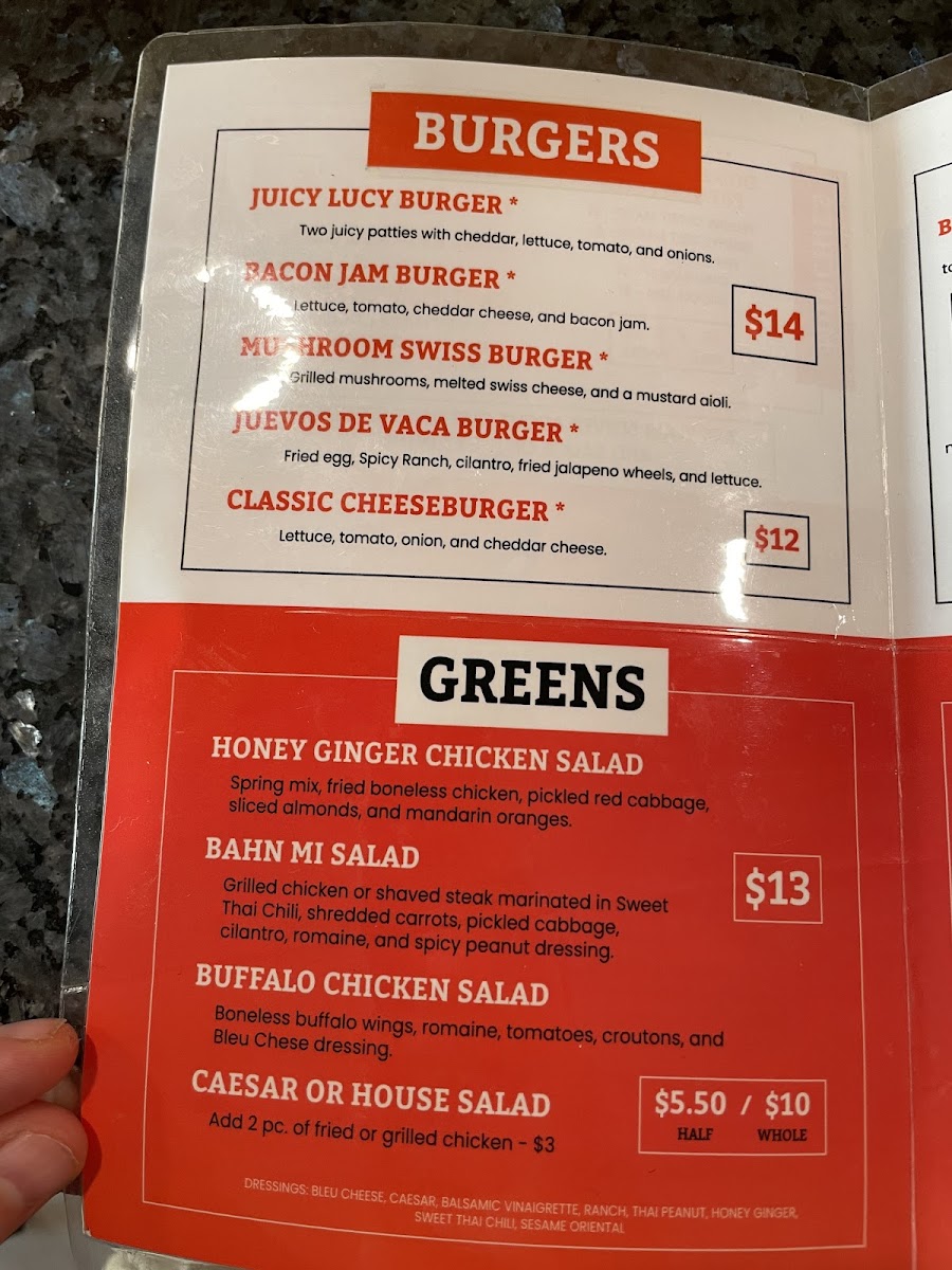 Wing-itz gluten-free menu