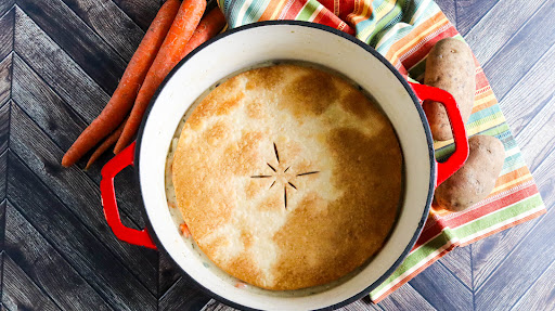 Tracy's Chicken Pot Pie Dinner ready to serve.