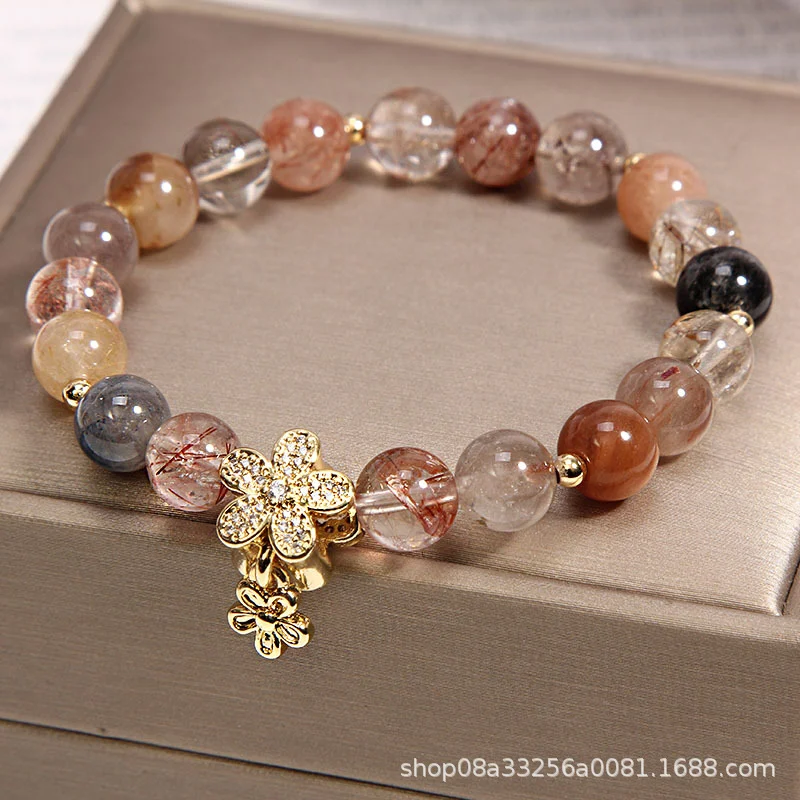 Bracelet en Quartz Rutilé Or pour Attirer l'Argent, Changer la Chance et la Prospérité des Affaires. Cristal Naturel.