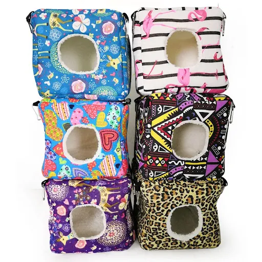 Hamster Canvas Square Nest With 4 Hooks Bird Winter Warm Thickened Cotton Nest For Squirrel Parrot Accessories