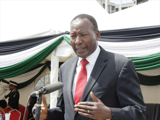 Interior CS Joseph Nkaissery speaks to journalists at the Kenyatta International Convention Centre, Nairobi, yesterday /JOSEPH NDUNDA