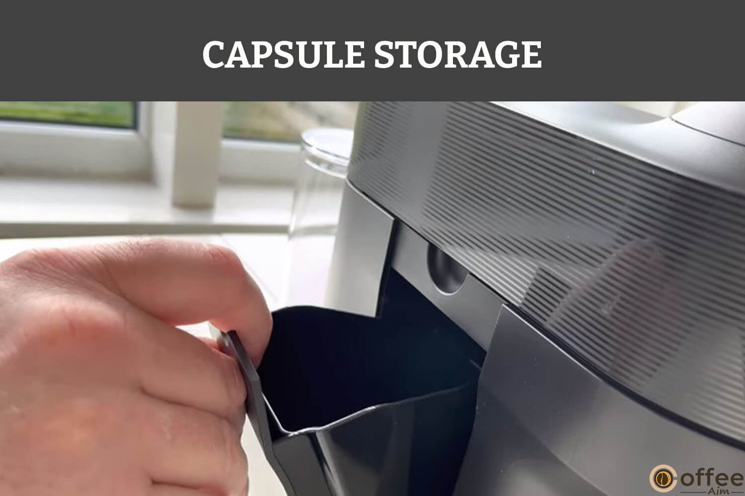 This image displays the 'Capsule Storage' featured in the article 'Unboxing the Nespresso Vertuo Pop+."