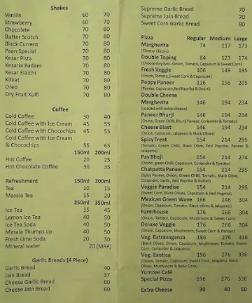 Yumzee Cafe menu 