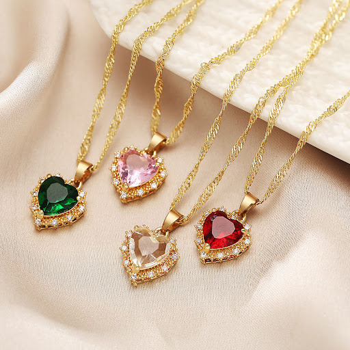 Title 7, Colorful Rhinestones Heart-shaped Necklace Love...