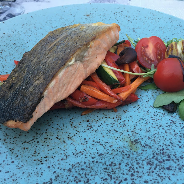 salmon filet on veggies