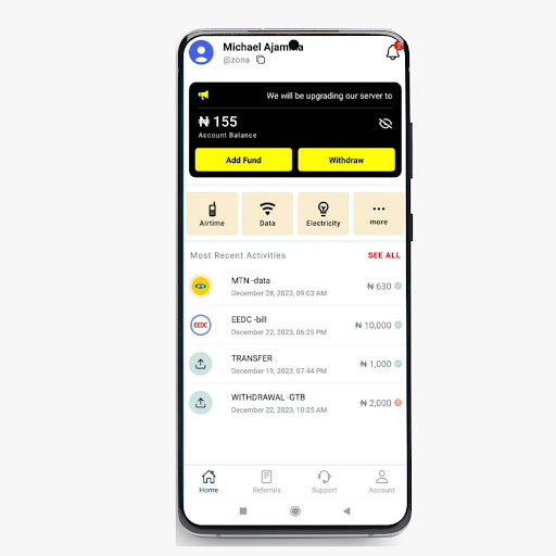 Screenshot Zonic Bills: VTU and Payments