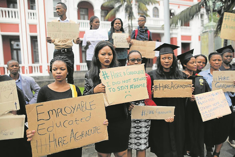 Unemployed graduates vent their frustration outside East London City Hall. Picture: ALAN EASON/DAILY DISPATCH