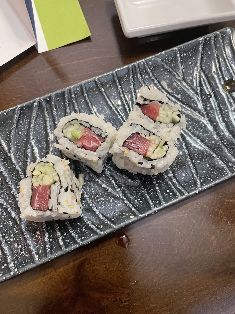 GF tuna cucumber roll, half eaten