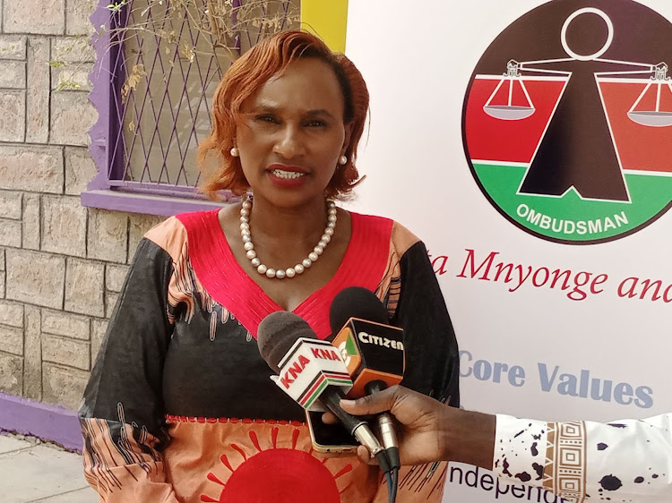 Commission on Administrative Justice chairperson Florence Kajuju addressing the press in Garissa