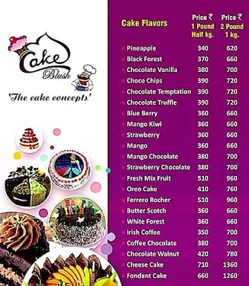 Cake Blush menu 