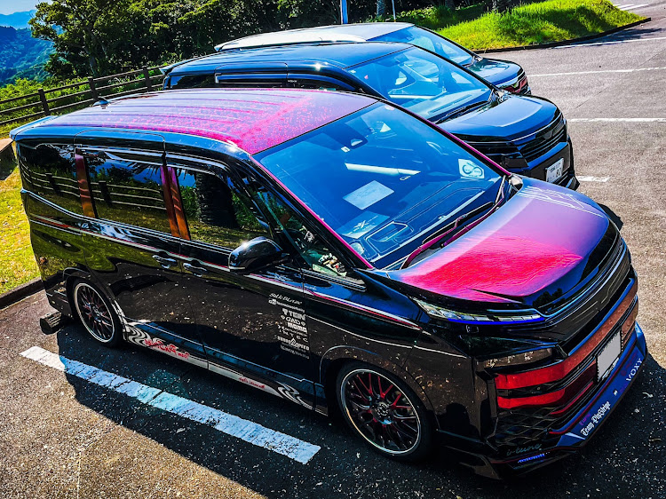 ヴォクシーの夏っぽい写真展・チームピンスト・No.001・フォージドカーボン・ダークレッドに関するカスタム事例の投稿画像1枚目