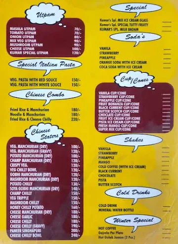 Kumar Ice Cream & Fast Food menu 