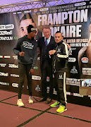 Zolani Tete with promoter Frank Warren, centre,   and challenger Omar Narvaez  in Belfast, Ireland.