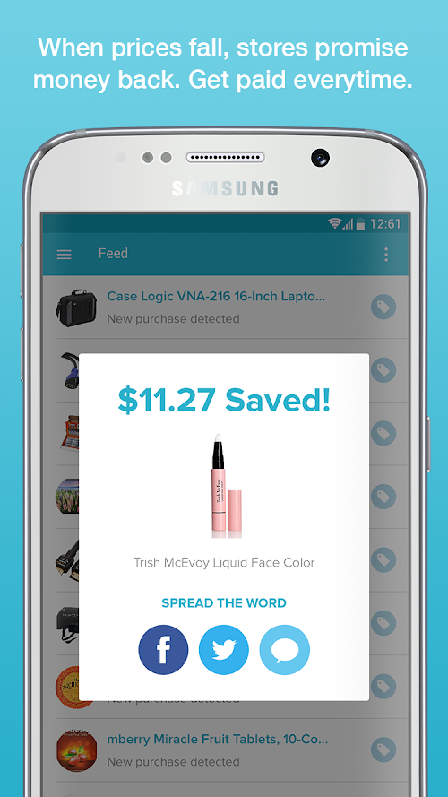 Android application Paribus: Cash When Prices Drop screenshort