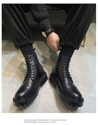 Title 10, British Style Martin Boots for Men with Side Zi...