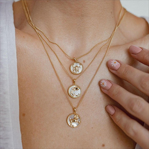 Title 4, Round Coin 12 Constellation Zircon Necklace Exp...
