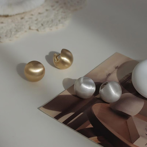 Title 11, Brushed Ball Earrings Ear Clip Frosted and Matt...